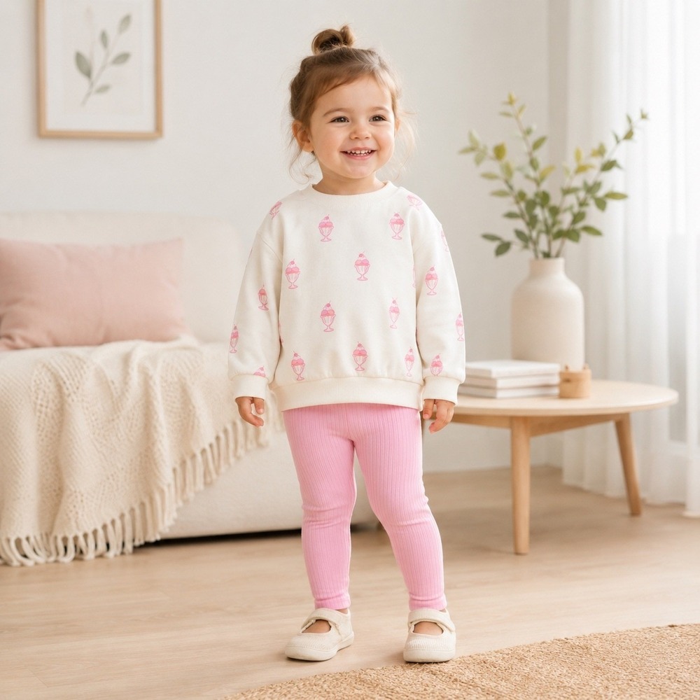 Cat & Jack Toddler Girls 2pc Ice Cream Sweatshirt and Ribbed Leggings Set 12M